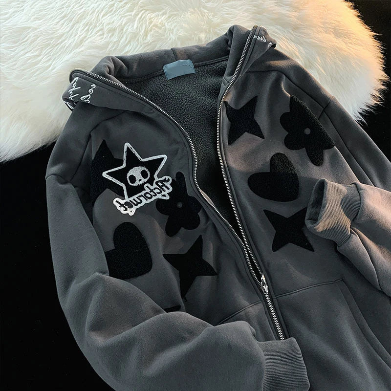 Embroidered Flair Zip-Up Hoodie